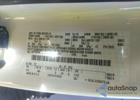 2020 Ford F-150 Xlt из США, поврежденный, VIN 1FTEW1C57LKD41681